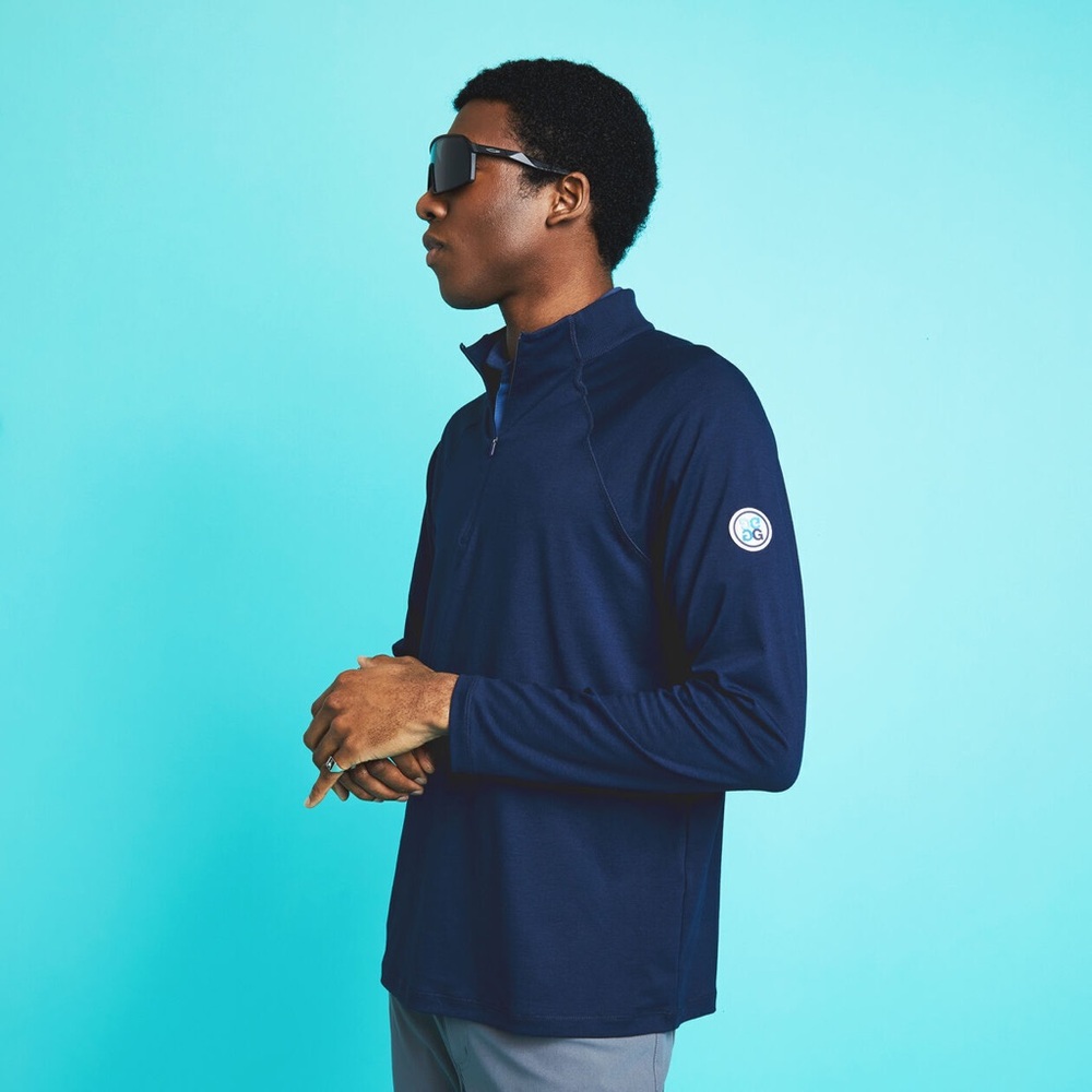 G/FORE Mens Luxe Staple Quarter Zip Navy Golf 3D Logo Shirt, Size Small